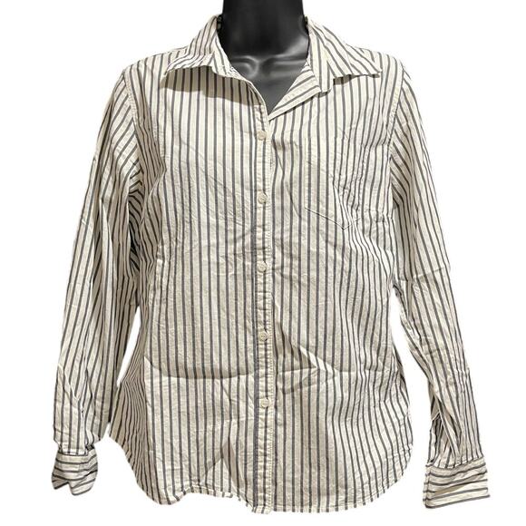 Sag Harbor Long Sleeve Blue & White Striped Button Down Blouse - Medium - Picture 1 of 7